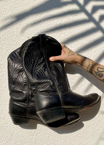 Vintage Mens Cowboy Black Boots, Size 9