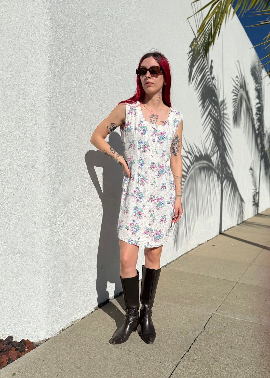 Vintage Floral Print Dress, Cottage Core Short Summer Dress