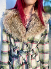 Load image into Gallery viewer, Vintage Y2K Plaid Winter Coat with Faux Fur Trim Collar
