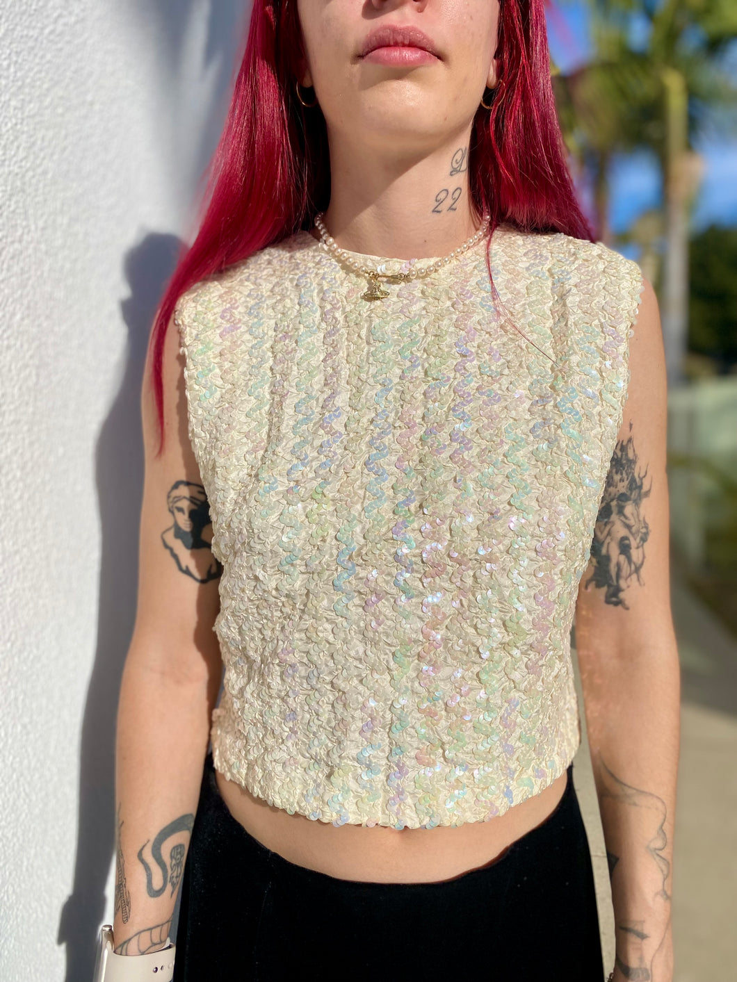 Vintage 50s White Sequin Top