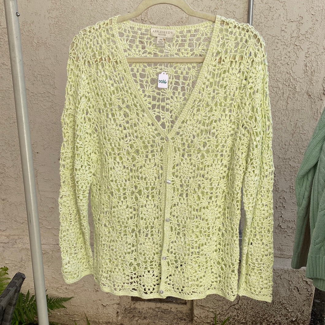 Crocheted green cardigan