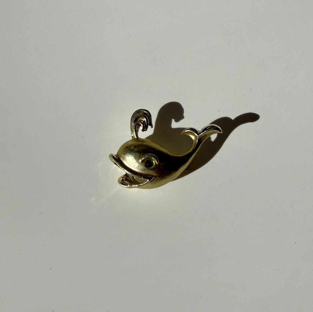 Gold Whale Brooch | Vintage Nautical Pin | Gift for Ocean Lover