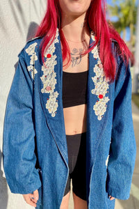 VTG 80s Oversized Denim Blazer Lace & Roses Lacy After Noon