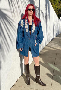 VTG 80s Oversized Denim Blazer Lace & Roses Lacy After Noon