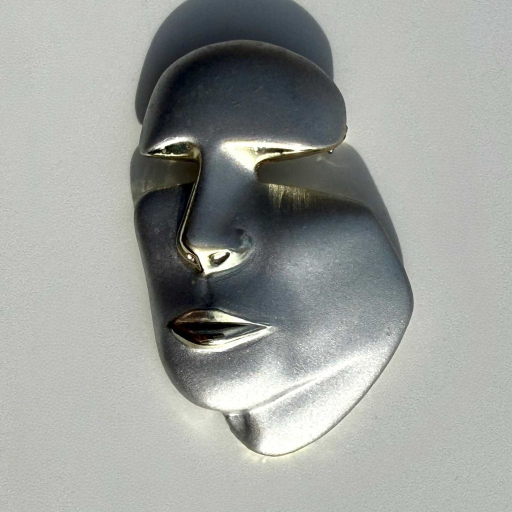 Vintage 80s Brooch | Gold & Silver Tone Face/Mask Brooch