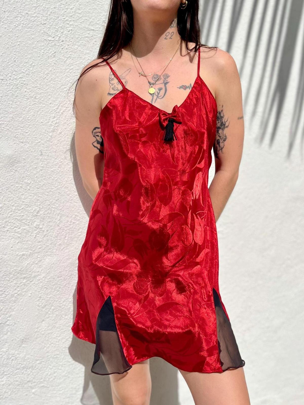 VTG 90s Gold Label Victorias Secret Satin Slip Red Slip