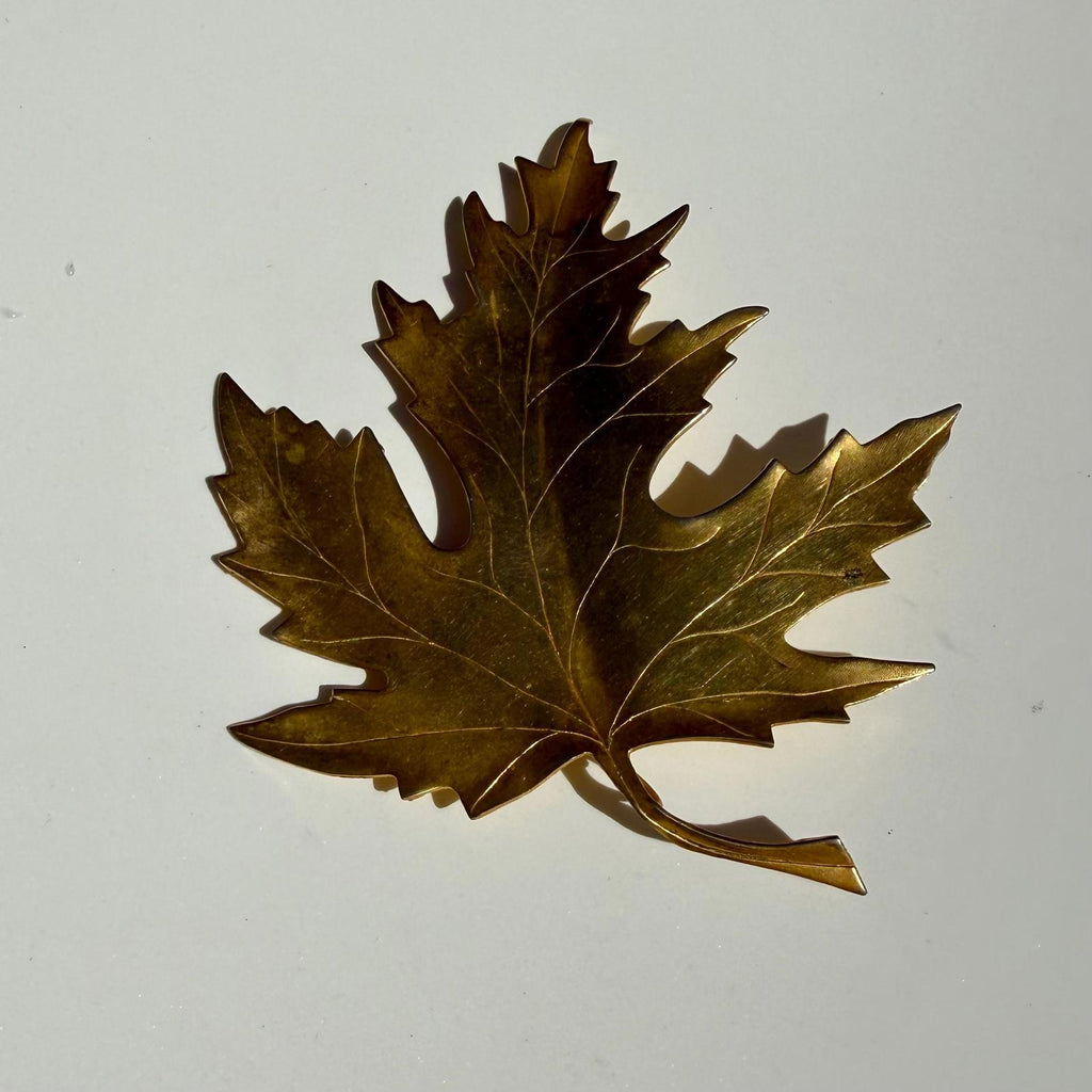 Large Vintage Gold Maple Leaf Brooch | 4” Statement Pin