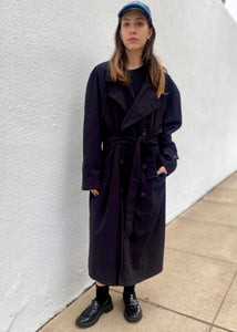 Vintage 90s Black Mens Trench Coat, Oversized Long Trench