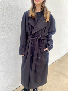 Vintage 90s Black Mens Trench Coat, Oversized Long Trench