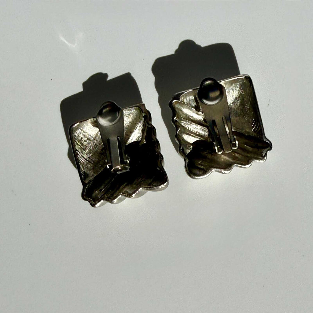 Vintage Silver Tone Geometric Square Earrings