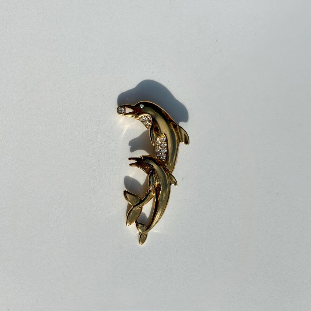 Gold Tone Dolphin Brooch