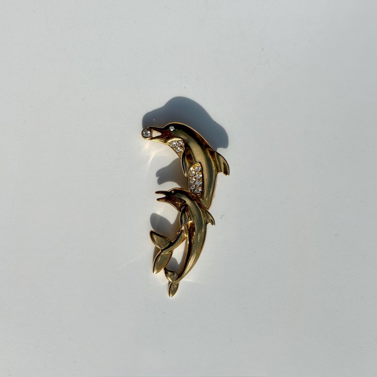 Gold Tone Dolphin Brooch