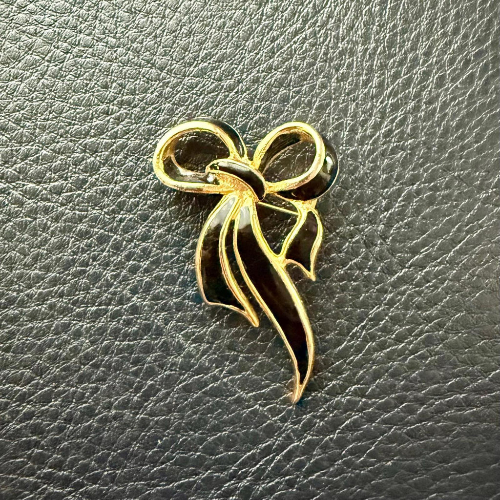 Black & Gold Bow Brooch | Vintage Statement Pin | Elegant Retro Jewelry