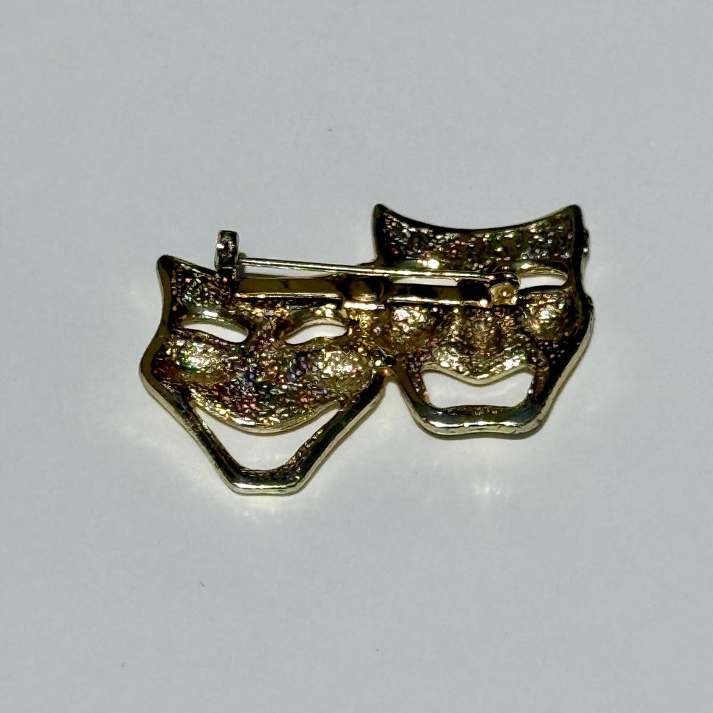 Vintage Gold Tone Comedy and Tragedy Faces Brooch