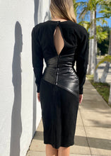 Load image into Gallery viewer, Vintage 80s Black Leather Dress, Long Sleeve 80s Dress
