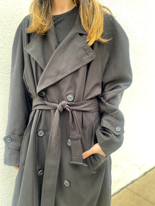 Vintage 90s Black Mens Trench Coat, Oversized Long Trench