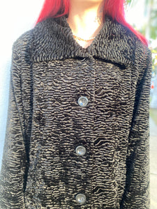 Vintage Black Teddy Bear Faux Fur Coat