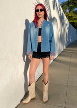 Load image into Gallery viewer, Vintage Denim Jacket with Embroidered Horse on Back
