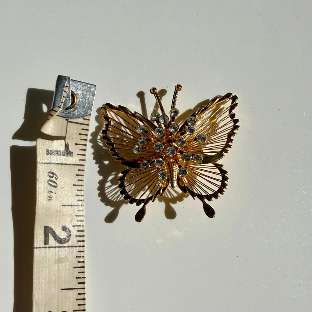 Signed Monet Butterfly Brooch | Gold Tone Rhinestone | Vintage Gift