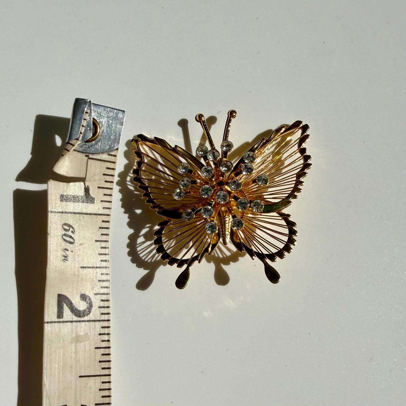 Signed Monet Butterfly Brooch | Gold Tone Rhinestone | Vintage Gift