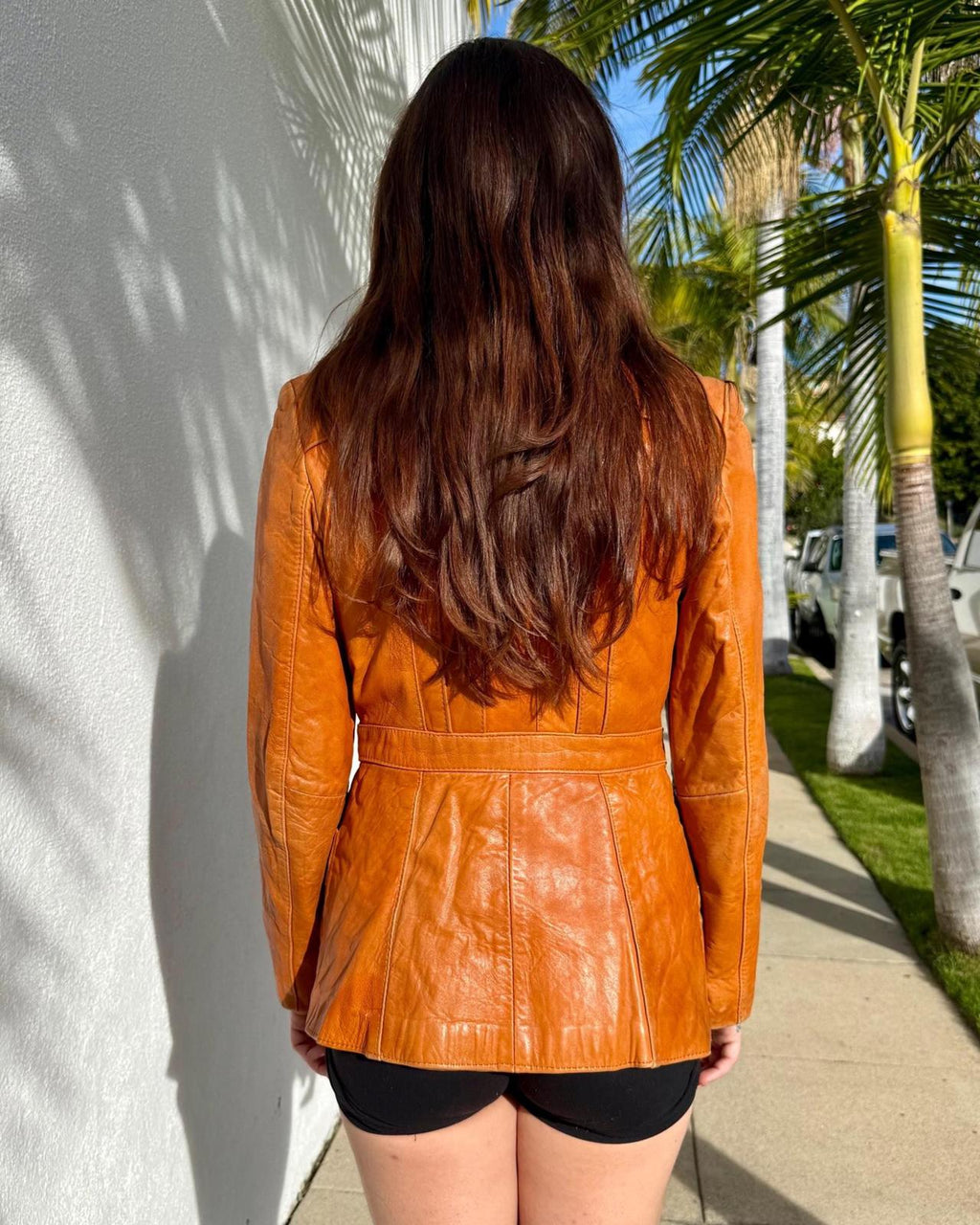 Vintage 70s Brown Leather Jacket | Belted Fitted Coat | Size XS