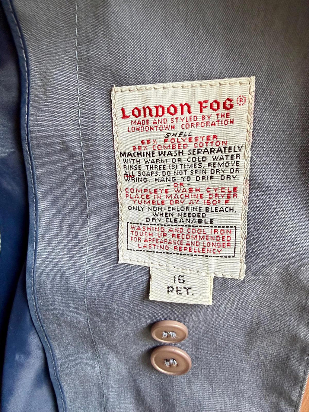 Vintage London Fog Trench | Blue Gray USA Made | Size 16P