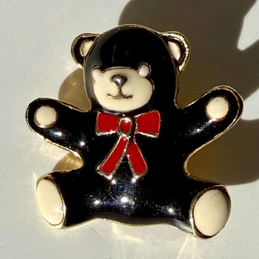 Vintage Enamel Teddy Bear Pin | Gold Tone Brooch | Cute Gift