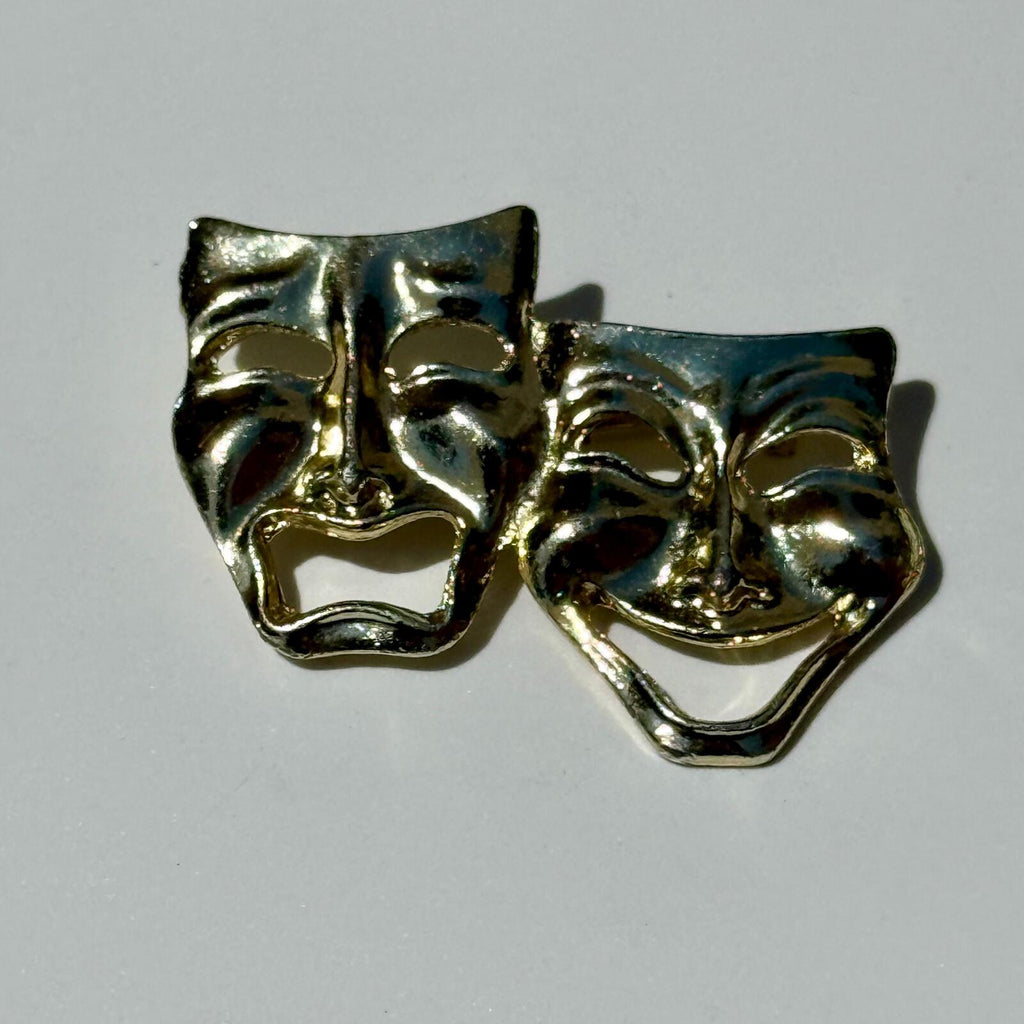 Vintage Gold Tone Comedy and Tragedy Faces Brooch