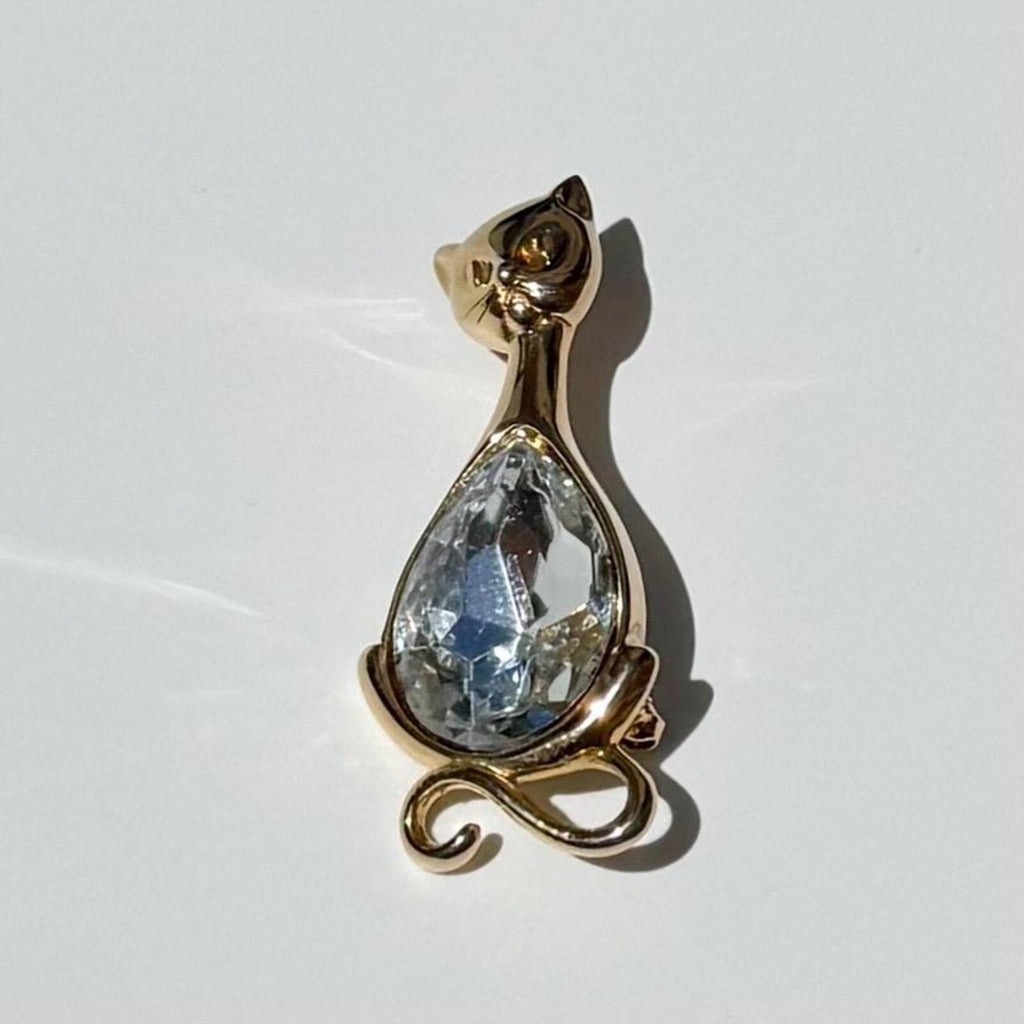 Vintage Cat Brooch | Gold Tone Kitten Pin