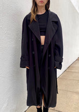 Load image into Gallery viewer, Vintage 90s Black Mens Trench Coat, Oversized Long Trench
