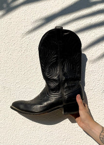 Vintage Mens Cowboy Black Boots, Size 9