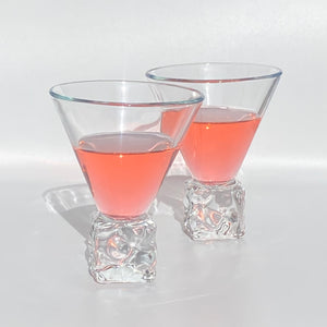 Vintage 80s DiSaronno Ice Cube Base Martini Glasses, Set of 2