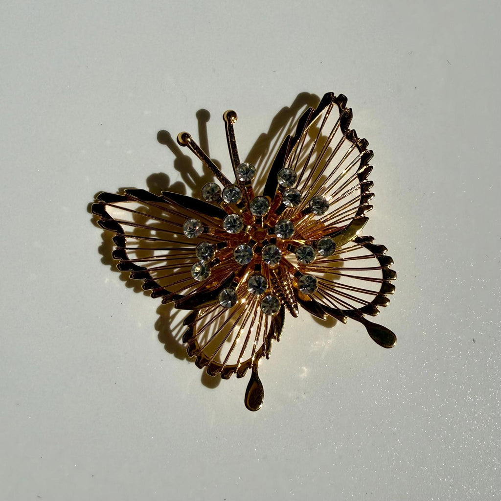 Signed Monet Butterfly Brooch | Gold Tone Rhinestone | Vintage Gift