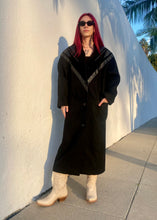 Load image into Gallery viewer, Vintage Long Black Wool and Leather Coat
