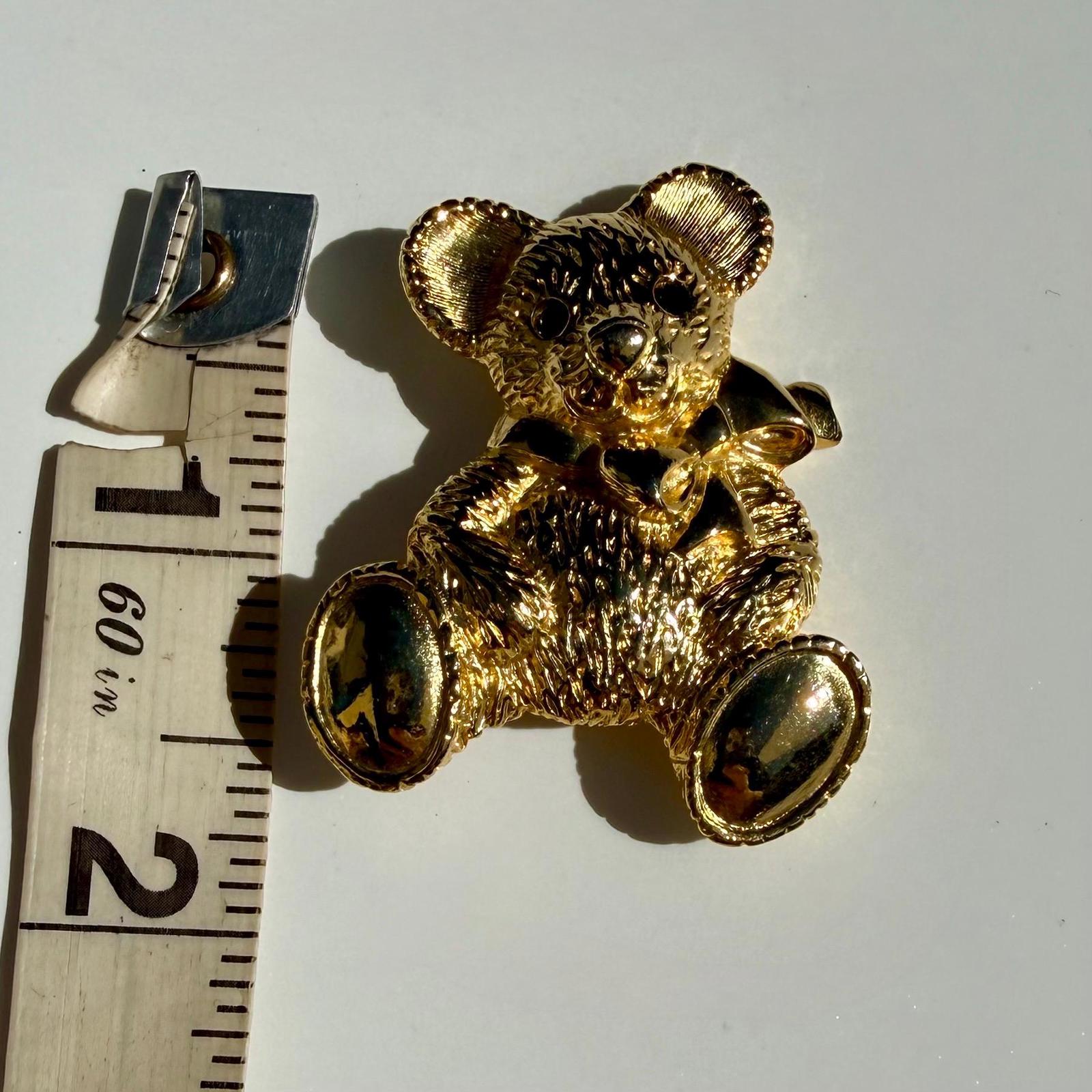 Vintage Teddy Bear Brooch | Gold Tone Bear Pin | Retro Statement Jewelry
