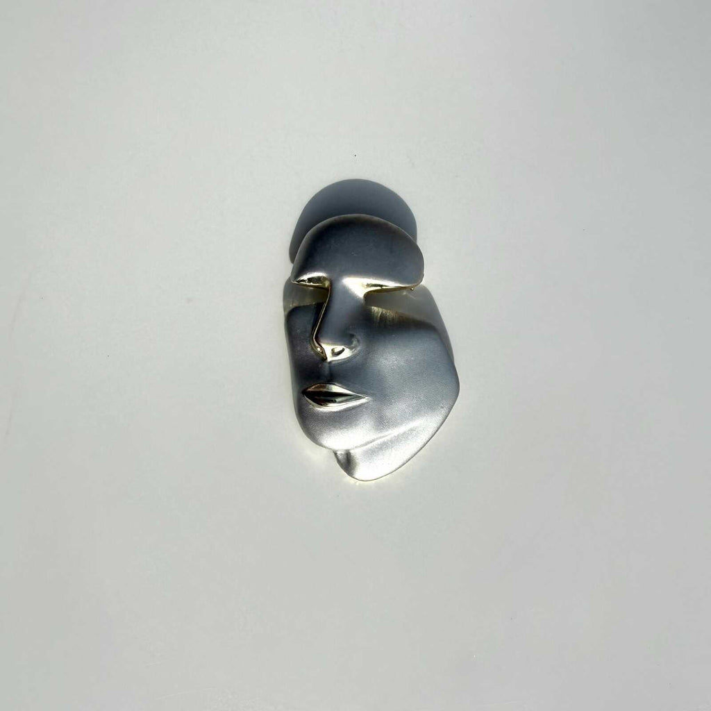 Vintage 80s Brooch | Gold & Silver Tone Face/Mask Brooch
