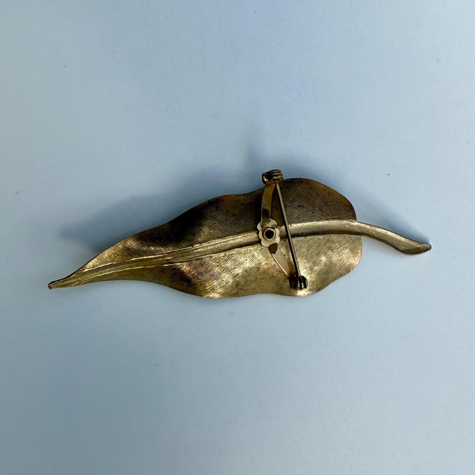 Vintage Leaf Brooch with Rose | Gold Tone Pin