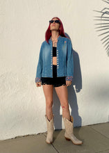 Load image into Gallery viewer, Vintage Denim Jacket with Embroidered Horse on Back
