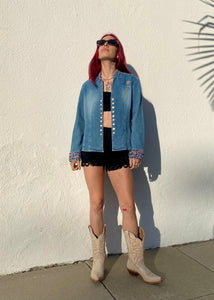 Vintage Denim Jacket with Embroidered Horse on Back