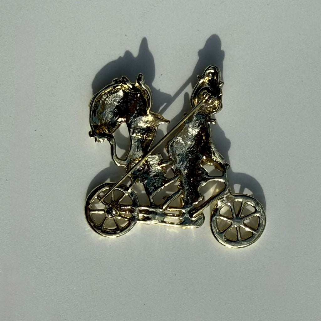 Vintage Brooch Cats Riding Bicycle