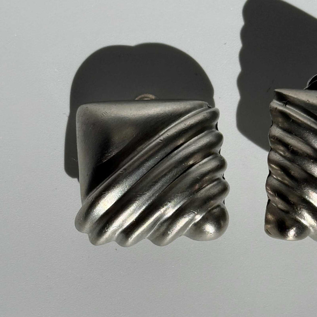 Vintage Silver Tone Geometric Square Earrings