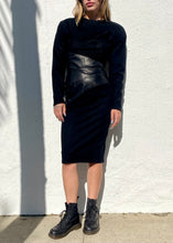 Load image into Gallery viewer, Vintage 80s Black Leather Dress, Long Sleeve 80s Dress
