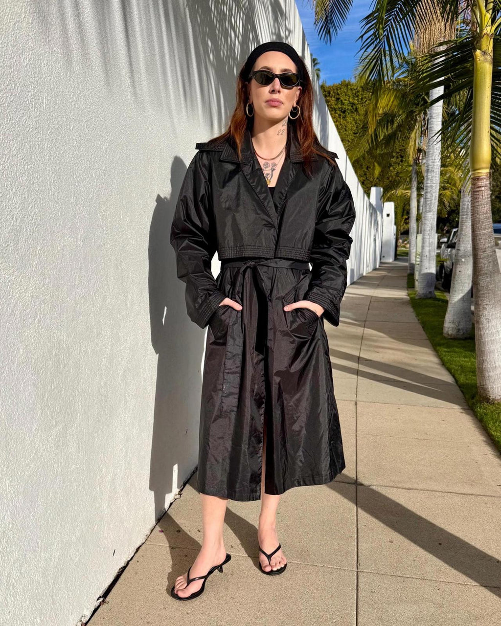 Vintage 90s Black Nylon Trench Coat | Worthington Essentials | Removable Lining