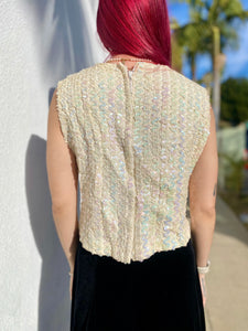 Vintage 50s White Sequin Top