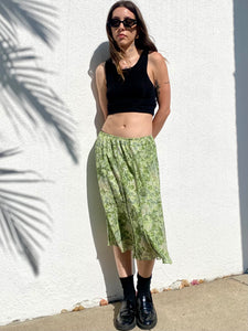 Vintage 90s/Y2K Green Floral Print Midi Skirt