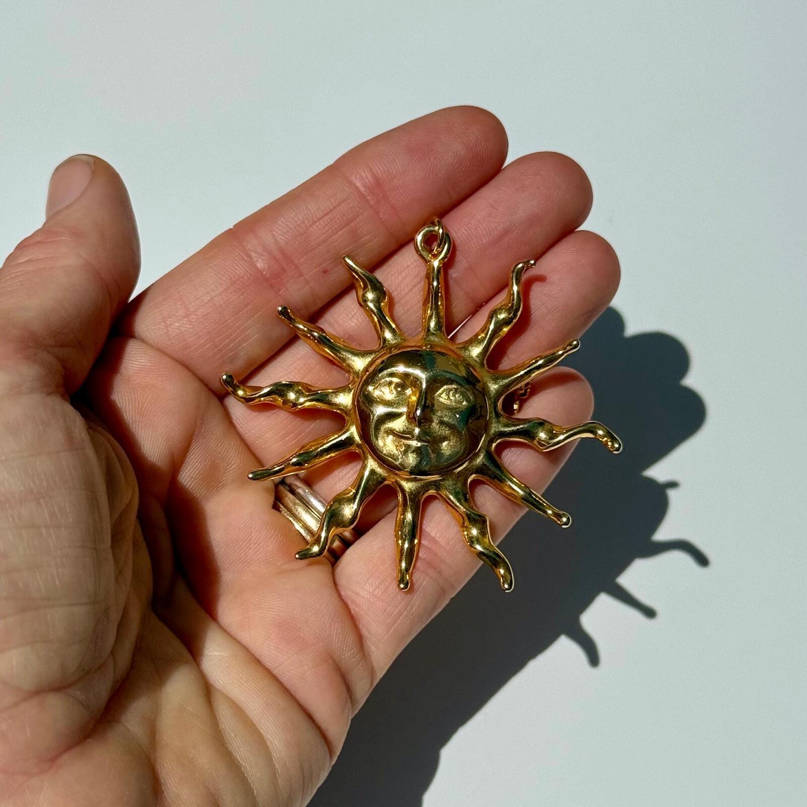 Vintage Gold Tone Celestial Sun Face Brooch and Pendant