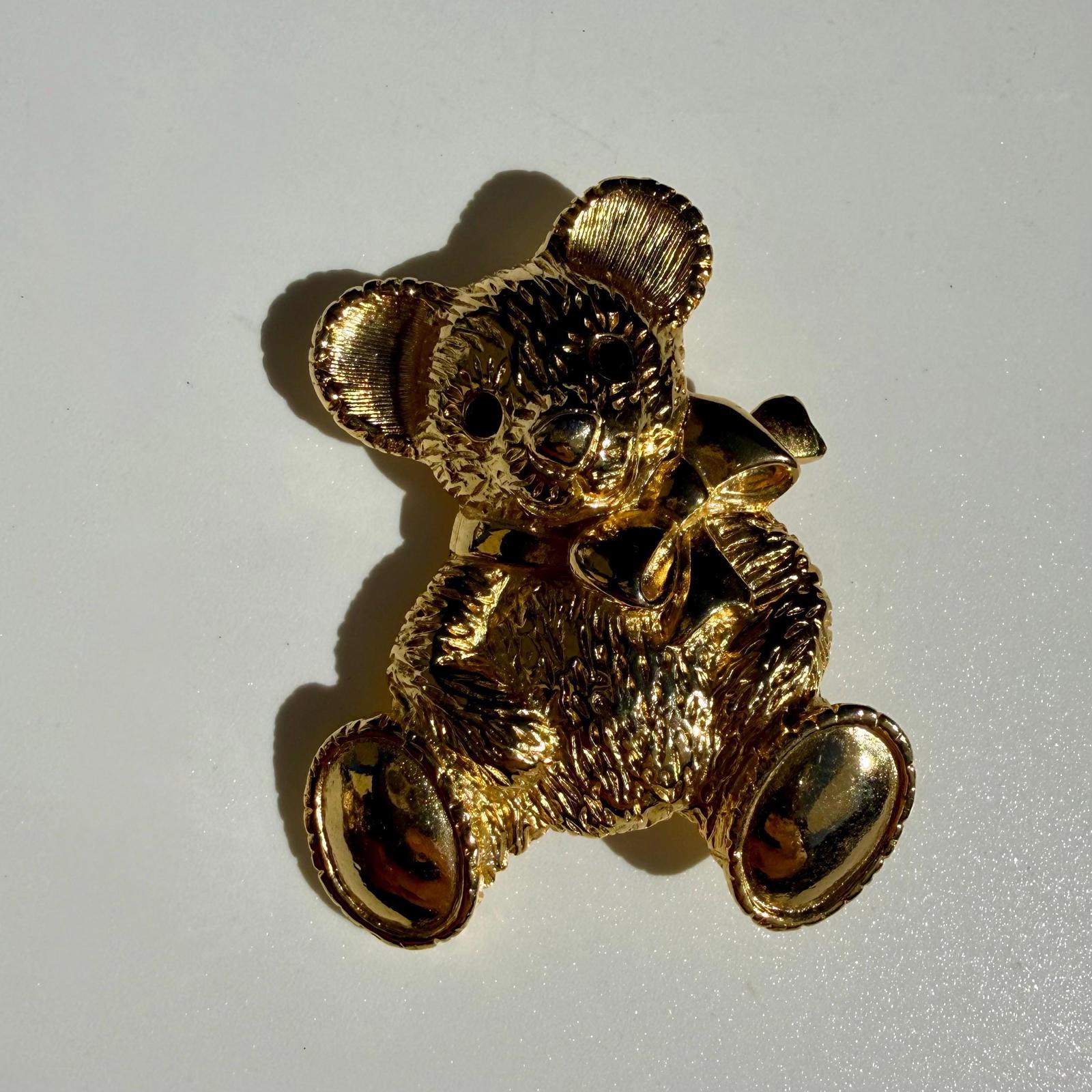 Vintage Teddy Bear Brooch | Gold Tone Bear Pin | Retro Statement Jewelry
