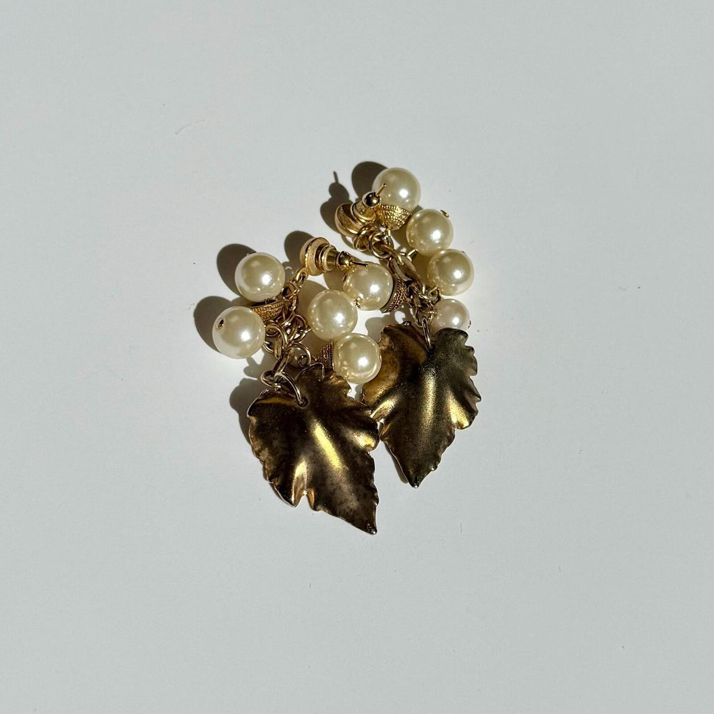 Vintage Pearly Drop Earrings with Leaves
