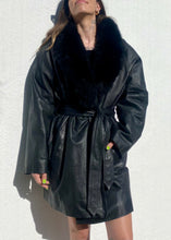 Load image into Gallery viewer, Vintage Black Leather Trench with Fur Trim
