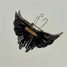 Load image into Gallery viewer, Vintage Black Butterfly Brooch | Gold Tone with Filigree Wings | Vintage Gift
